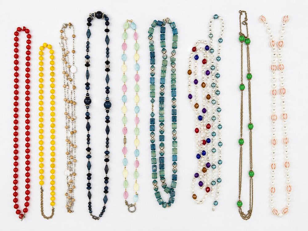Vintage Necklace Lot 10 Beaded Pearl Cotton String Costume Jewelry Retro Mixed